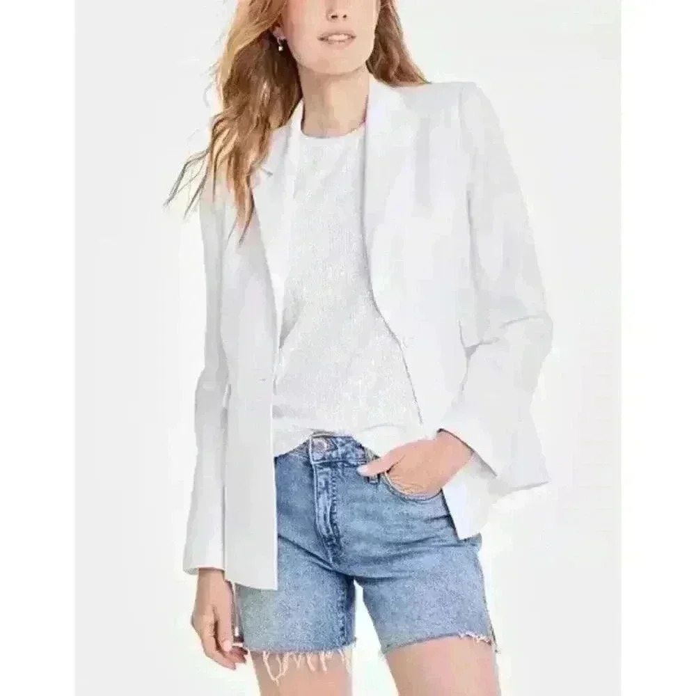 On 34th Womens Linen-Blend Blazer Bright White Size 6, NWT $99.50‎